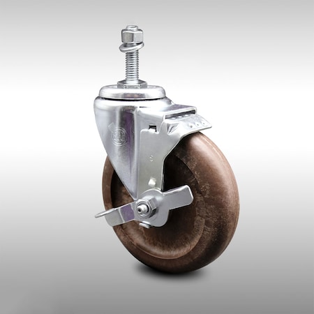 Service Caster 5 Inch SS High Temp Glass Filled Nylon 10mm Threaded Stem Caster with Brake SCC-SSTS20S514-GFNSHT-TLB-M1015